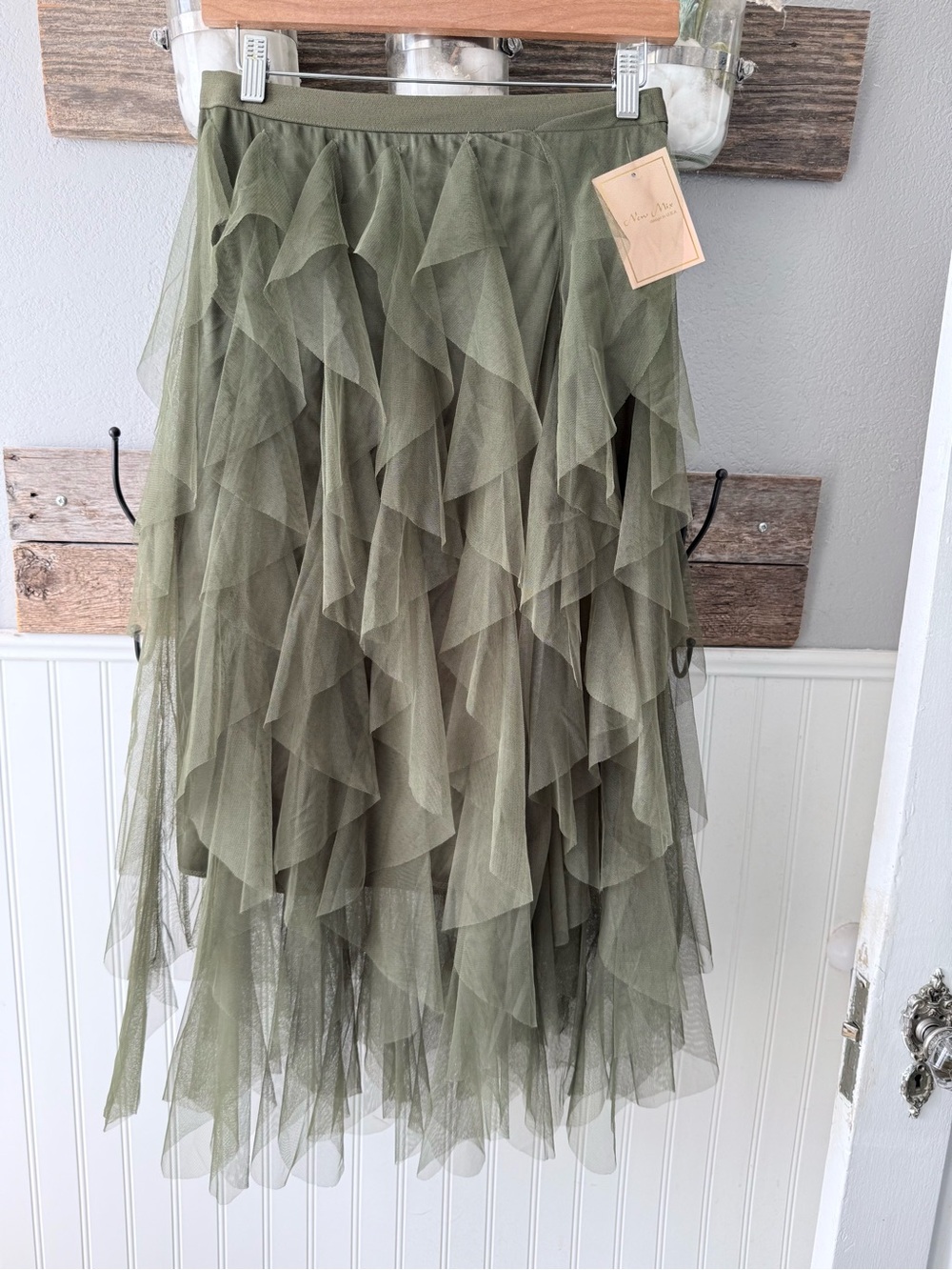 New Mix Olive Green Layered Tulle High-Low Skirt